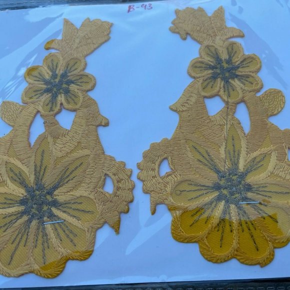 Yellow Embroidery Patch Set of 2 Iron On Yellow Applique Patches - Picture 6 of 9